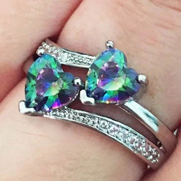 Jewelry - 💛 925 Silver Plated Lovely Double Heart-Shaped CZ Ring, MLNN1192
